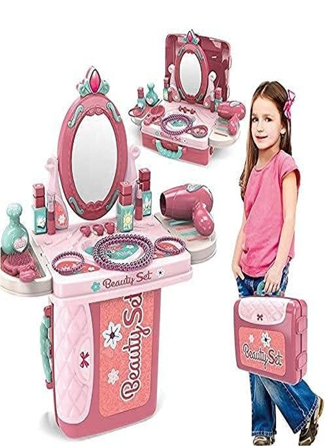 Chiransi 3 in 1 Beauty Set for Kids Girls Learning Educational Make Up Suitcase Kit with Makeup Accessories Pretend Play Set Portable Suitcase Toy Gift for Girls (Beauty Set) - Image 5